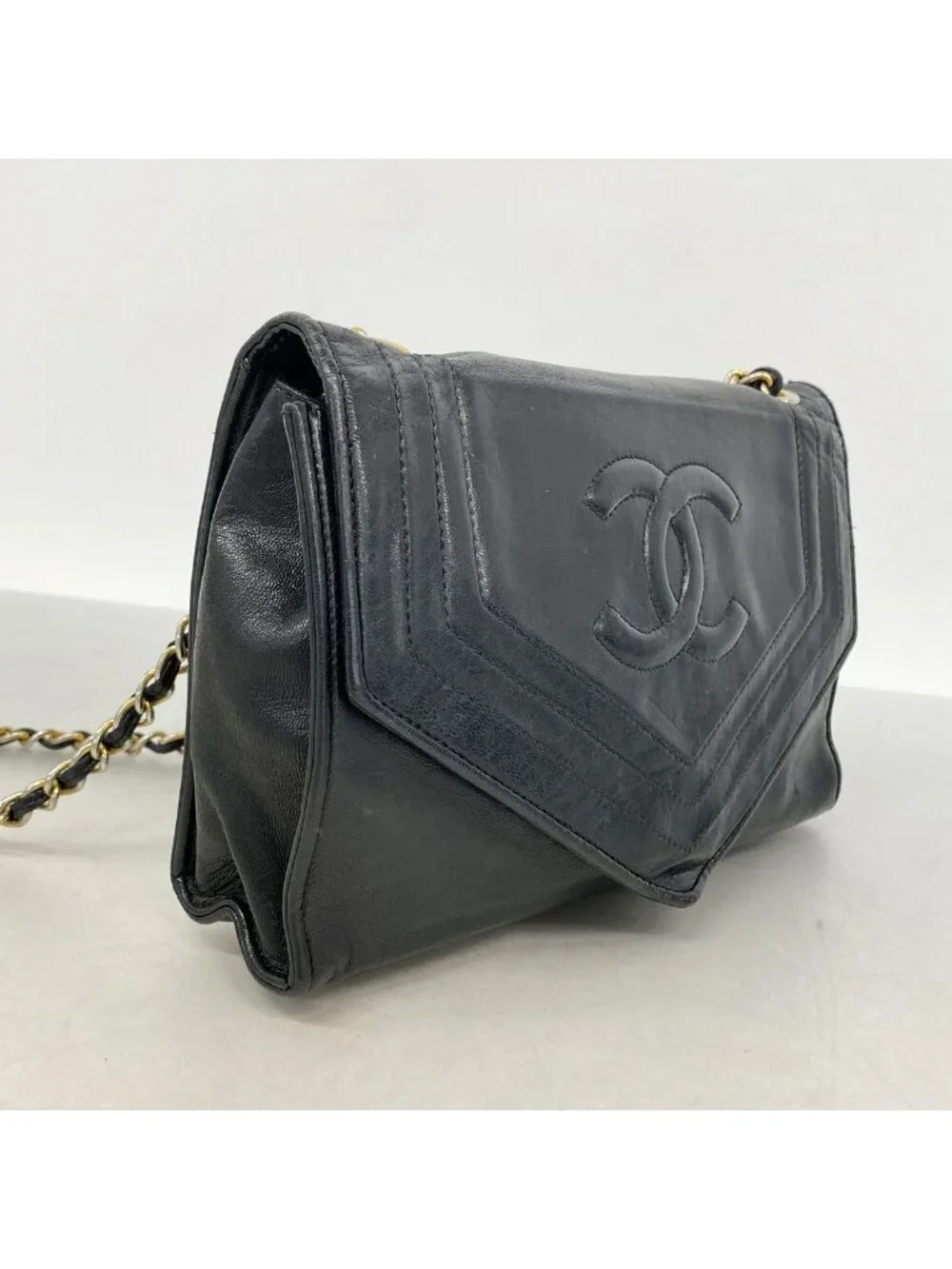 Chanel Shoulder Bag Lambskin Black Gold